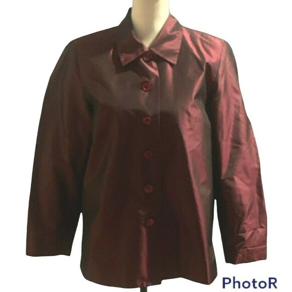 Talbots Petites Womens Button Front Silk Jacket Size 6P Burgundy Long Sleeve - Picture 3 of 12